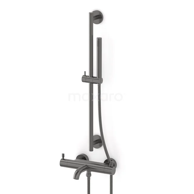 Wannenbatterie-Set Radius | Schwarzes Metall Thermostatarmatur mit Handbrause 1 Position COM55-00003