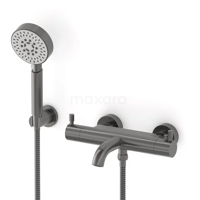 Radius exposed bath mixer set | Black metal Thermostatic mixer with handheld shower 5 positions COM55-00004