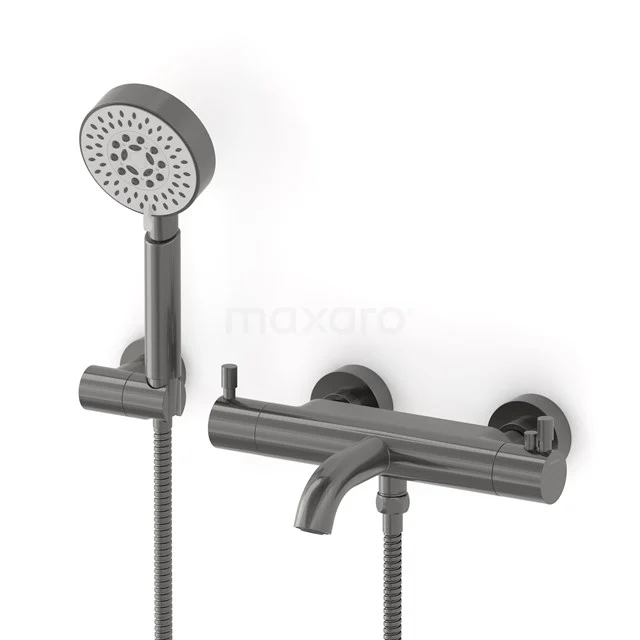 Radius exposed bath mixer set | Black metal Thermostatic mixer with handheld shower 5 positions COM55-00005