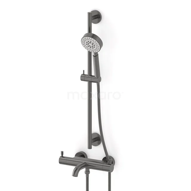 Radius exposed bath mixer set | Black metal Thermostatic mixer with handheld shower 5 positions COM55-00006