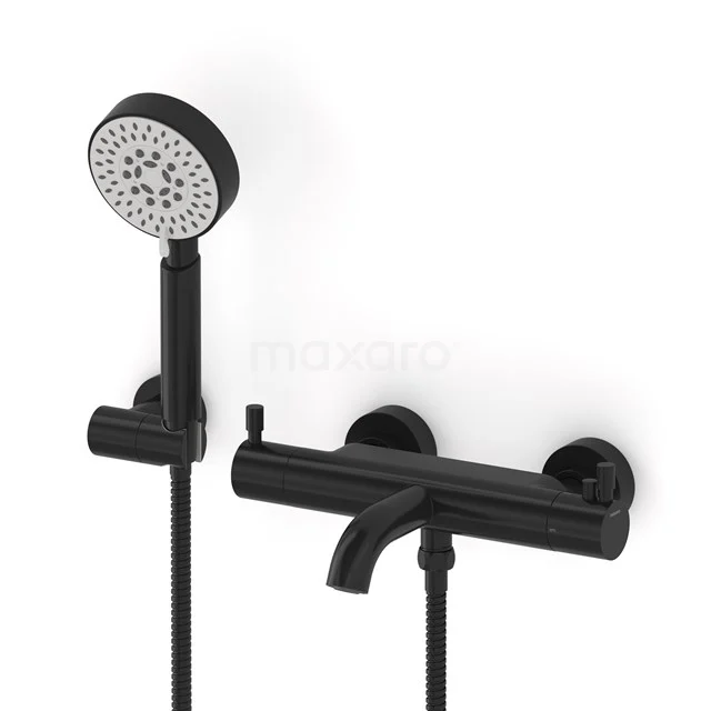 Radius Wannenbatterie-Set | Schwarz Thermostatarmatur mit Handbrause 5 Positionen COZ55-00005