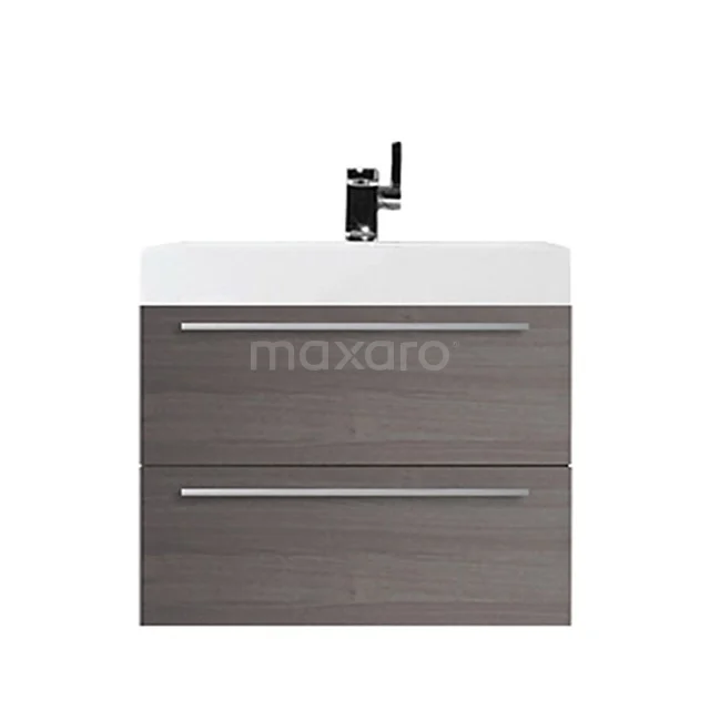 Canto Vanity units with basin | 69 cm Dark brown ash front Mineral marble 2 Stacked drawers F02-069012802 Grey hanging washbasin set with white ceramic sink, two drawers and modern tap; ideal for a stylish bathroom.
