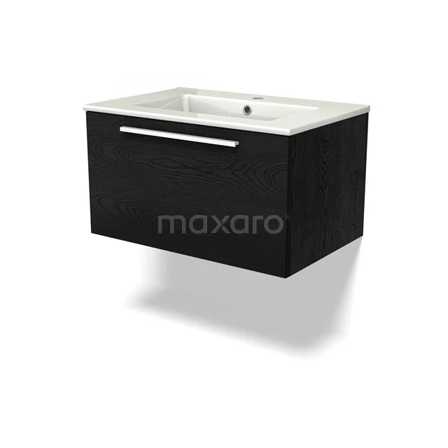 Modulo Vanity units with basin | 70 cm Black oak Flat front Ceramic 1 drawer BMW11-04588