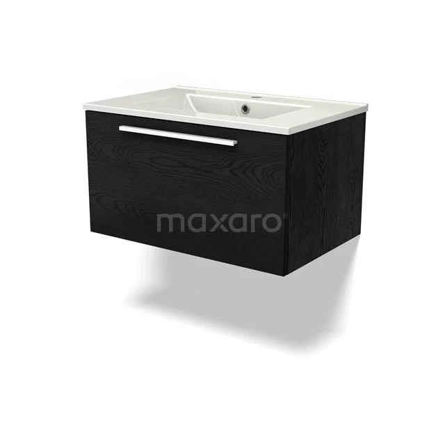 Modulo Vanity units with basin | 70 cm Black oak Flat front Ceramic 1 drawer BMW11-04592