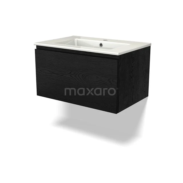 Modulo Vanity units with basin | 70 cm Black oak Handle-less front Ceramic 1 drawer BMW11-04594