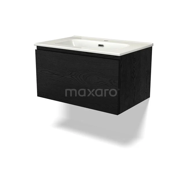 Modulo Vanity units with basin | 70 cm Black oak Handle-less front Ceramic 1 drawer BMW11-04599
