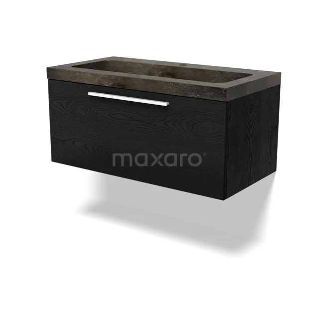 Modulo Bathroom furniture with sink | 90 cm Black oak Flat front Natural stone 1 drawer BMW11-04602 Modulo Bathroom furniture with sink | 90 cm Black oak Flat front Natural stone 1 drawer BMW11-04602