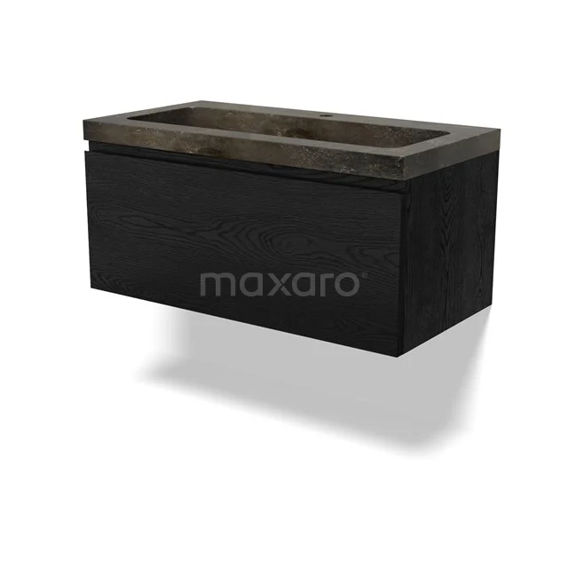 Modulo Bathroom furniture with sink | 90 cm Black oak Handle-less front Natural stone 1 drawer BMW11-04609