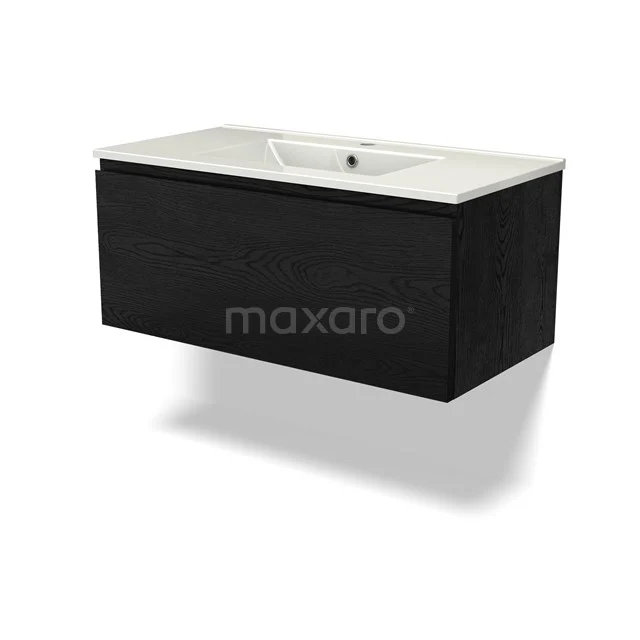 Modulo Waschtische | 90 cm Schwarze Eiche Grifflos front Keramik 1 Schublade BMW11-04611