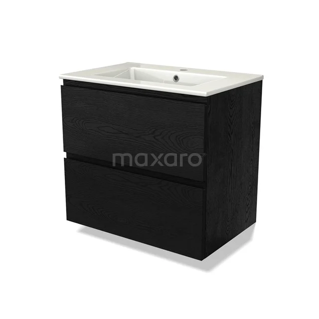 Modulo Waschtische | 70 cm Schwarze Eiche Grifflos front Keramik 2 übereinanderliegende Schubladen BMW17-04765