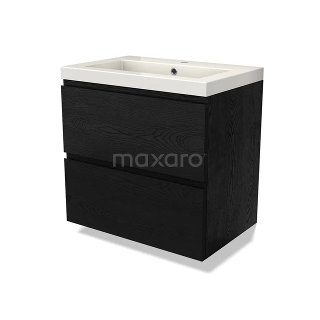 Modulo Vanity units with basin | 70 cm Black oak Handle-less front Mineral marble 2 Stacked drawers BMW17-04766