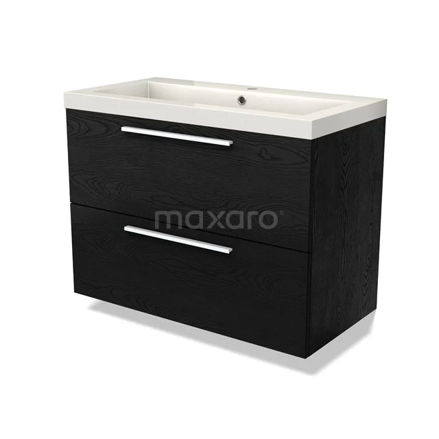 Modulo Bathroom furniture with sink | 90 cm Black oak Flat front Mineral marble 2 Stacked drawers BMW17-04772