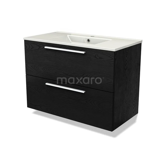 Modulo Bathroom furniture with sink | 90 cm Black oak Flat front Ceramic 2 Stacked drawers BMW17-04775