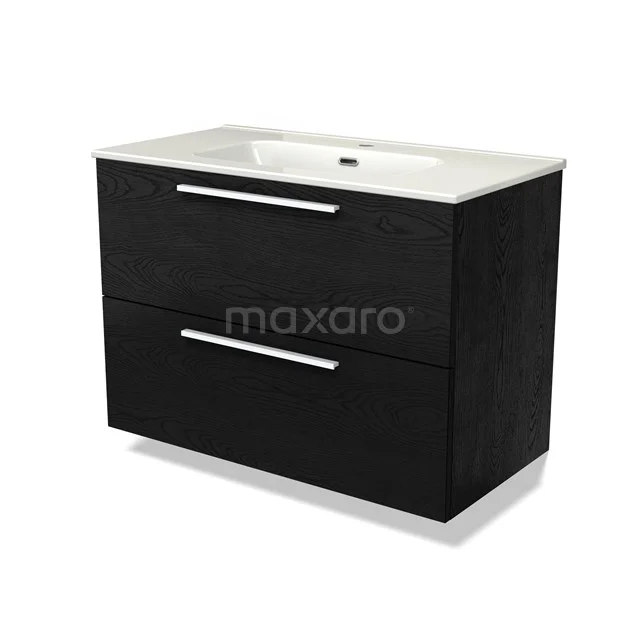 Modulo Bathroom furniture with sink | 90 cm Black oak Flat front Ceramic 2 Stacked drawers BMW17-04777