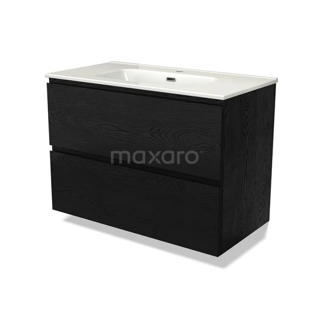 Modulo Bathroom furniture with sink | 90 cm Black oak Handle-less front Ceramic 2 Stacked drawers BMW17-04784
