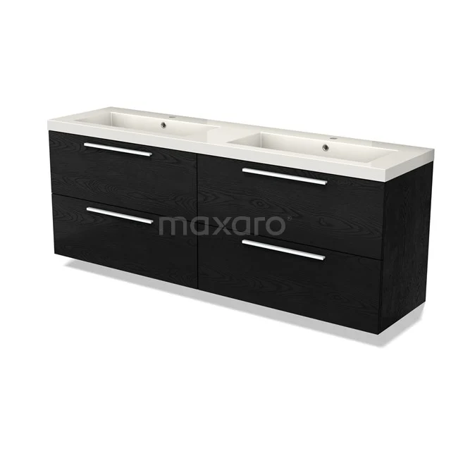 Modulo Vanity units with basin | 180 cm Black oak Flat front Mineral marble 4 drawers BMW18-01144