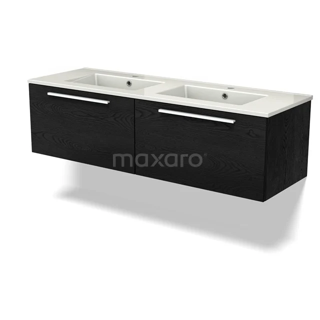 Modulo Vanity units with basin | 140 cm Black oak Flat front Ceramic 2 Side-by-side drawers BMW12-01107