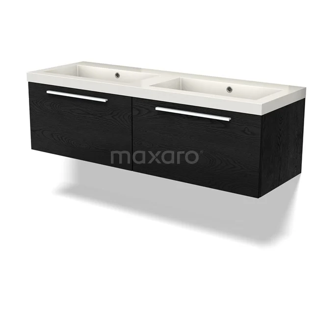 Modulo Vanity units with basin | 140 cm Black oak Flat front Mineral marble 2 Side-by-side drawers BMW12-01108