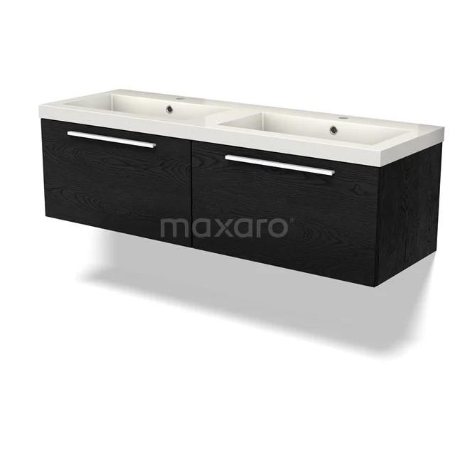 Modulo Vanity units with basin | 140 cm Black oak Flat front Mineral marble 2 Side-by-side drawers BMW12-01109