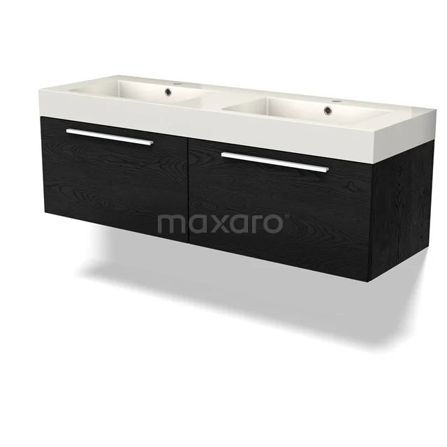Modulo Vanity units with basin | 140 cm Black oak Flat front Mineral marble 2 Side-by-side drawers BMW12-01111