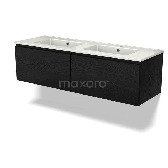 Modulo Vanity units with basin | 140 cm Black oak Handle-less front Ceramic 2 Side-by-side drawers BMW12-01112