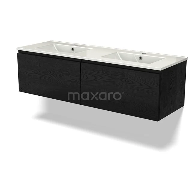 Modulo Vanity units with basin | 140 cm Black oak Handle-less front Ceramic 2 Side-by-side drawers BMW12-01115