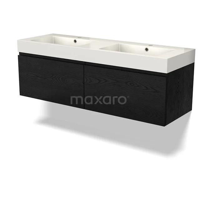 Modulo Vanity units with basin | 140 cm Black oak Handle-less front Mineral marble 2 Side-by-side drawers BMW12-01116