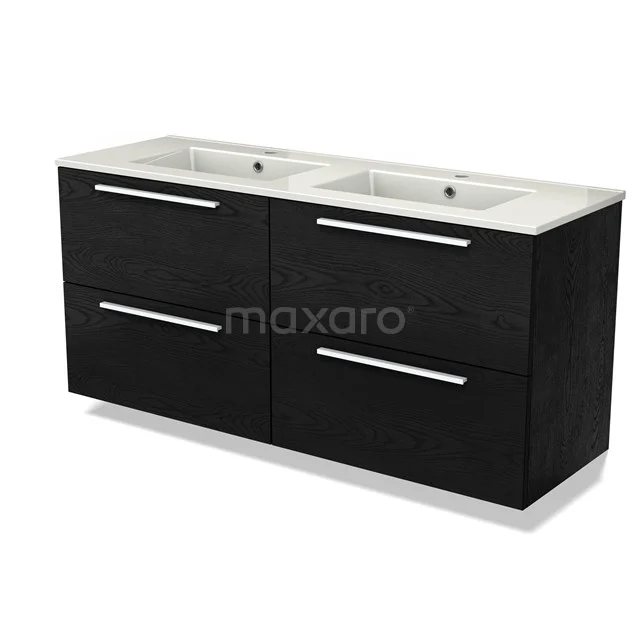 Modulo Vanity units with basin | 140 cm Black oak Flat front Ceramic 4 drawers BMW18-01146