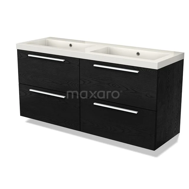 Modulo Vanity units with basin | 140 cm Black oak Flat front Mineral marble 4 drawers BMW18-01147