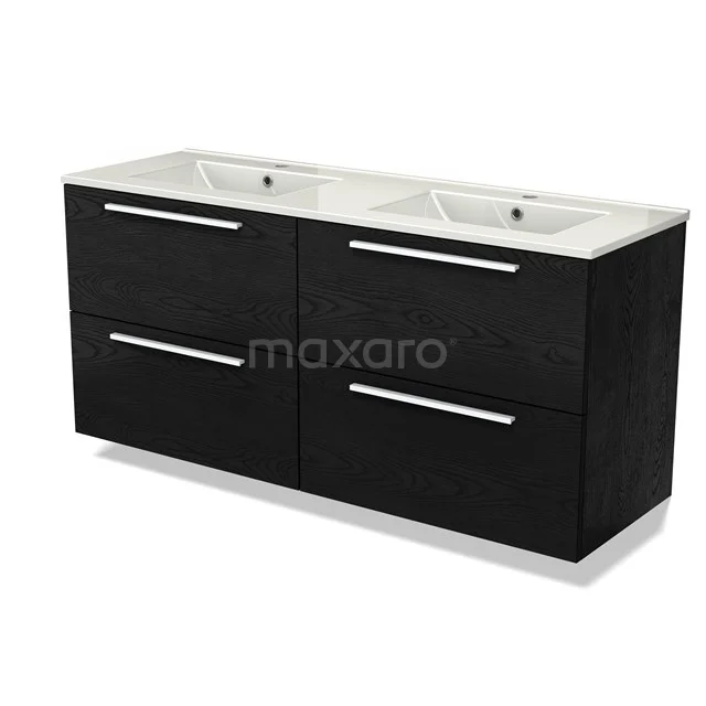 Modulo Vanity units with basin | 140 cm Black oak Flat front Ceramic 4 drawers BMW18-01149