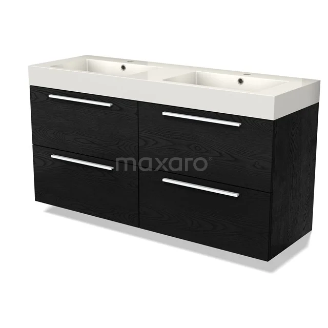 Modulo Vanity units with basin | 140 cm Black oak Flat front Mineral marble 4 drawers BMW18-01150