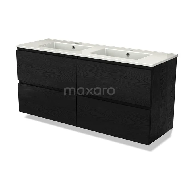 Modulo Vanity units with basin | 140 cm Black oak Handle-less front Ceramic 4 drawers BMW18-01151