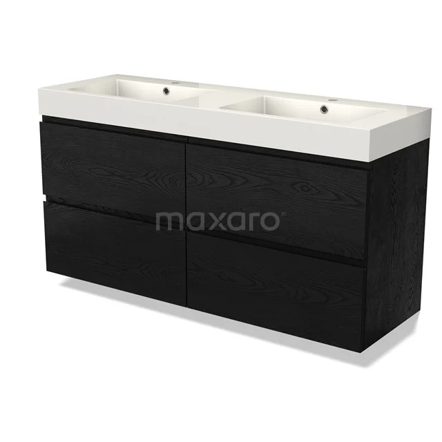 Modulo Vanity units with basin | 140 cm Black oak Handle-less front Mineral marble 4 drawers BMW18-01155