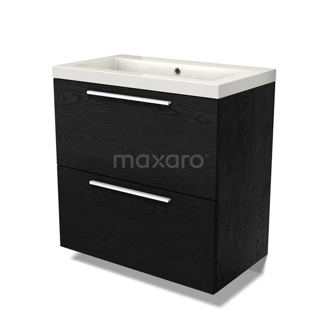 Modulo Waschtische | 80 cm Schwarze Eiche Flach front Mineralguss 2 hohe Schubladen übereinanderliegend BMW13-01434