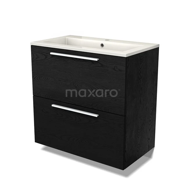 Modulo Vanity units with basin | 80 cm Black oak Flat front Mineral marble 2 stacked drawers under each other BMW13-01436