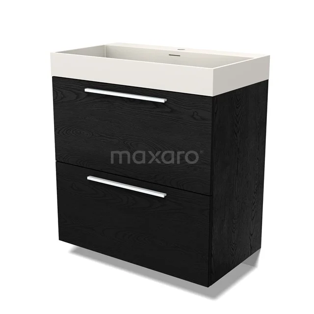 Modulo Vanity units with basin | 80 cm Black oak Flat front Solid surface 2 stacked drawers under each other BMW13-01440