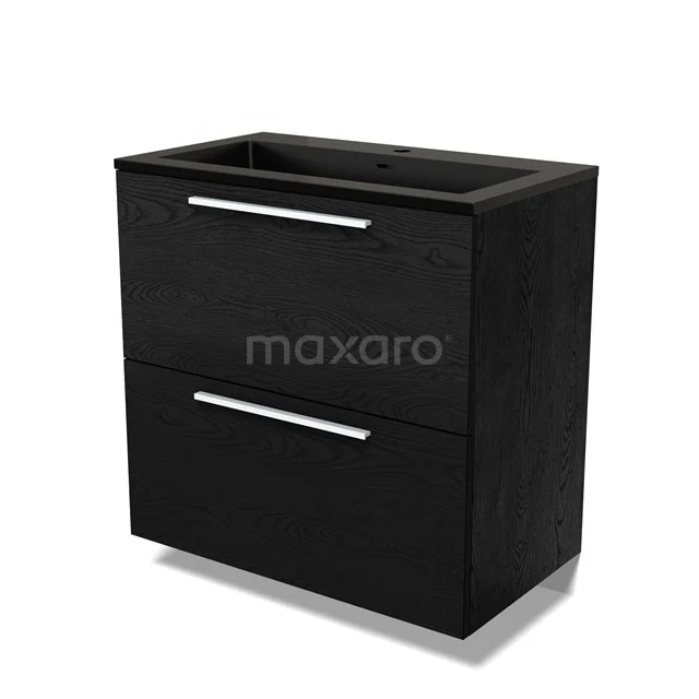 Modulo Bathroom furniture with sink | 80 cm Black oak Flat front Quartz 2 stacked drawers under each other BMW13-01442
