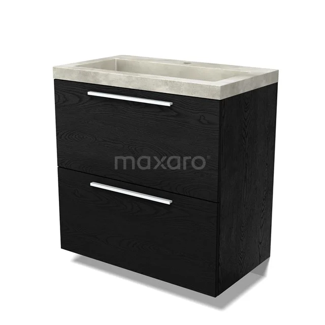 Modulo Waschtische | 80 cm Schwarze Eiche Flach front Beton 2 hohe Schubladen übereinanderliegend BMW13-01443