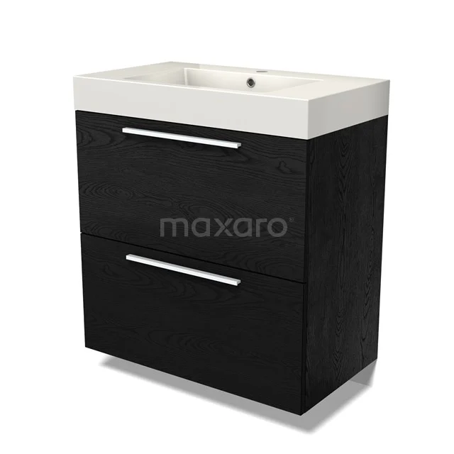 Modulo Vanity units with basin | 80 cm Black oak Flat front Mineral marble 2 stacked drawers under each other BMW13-01447