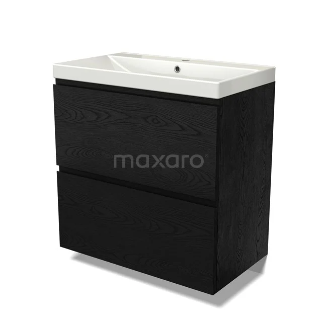 Modulo Vanity units with basin | 80 cm Black oak Handle-less front Ceramic 2 stacked drawers under each other BMW13-01460