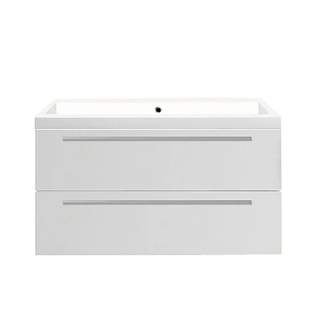 Canto Waschtische | 100 cm Hochglanz Weiß front Mineralguss 2 übereinanderliegende Schubladen F02-100000402 Weiße, dichte Waschtischunterschrank mit zwei Schubladen, modernes Design, ideal für moderne Badezimmerlagerung, aus nachhaltigem Material gefertigt.