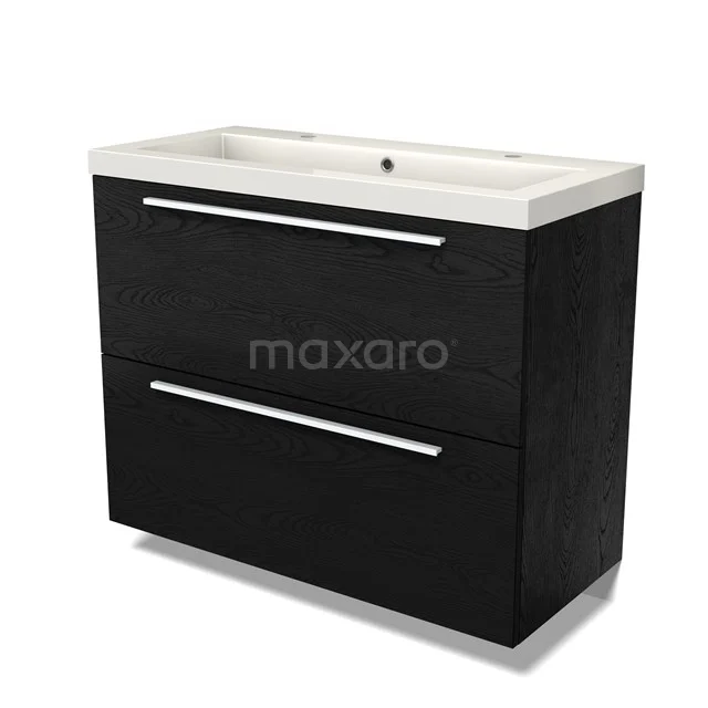 Modulo Vanity units with basin | 100 cm Black oak Flat front Mineral marble 2 stacked drawers under each other BMW13-01468