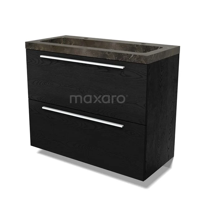 Modulo Vanity units with basin | 100 cm Black oak Flat front Natural stone 2 stacked drawers under each other BMW13-01475
