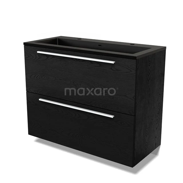 Modulo Vanity units with basin | 100 cm Black oak Flat front Quartz 2 stacked drawers under each other BMW13-01478