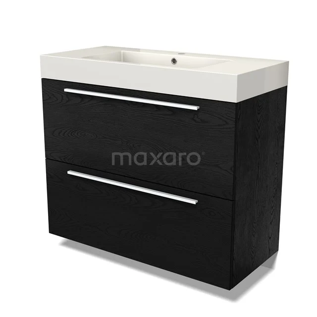 Modulo Vanity units with basin | 100 cm Black oak Flat front Mineral marble 2 stacked drawers under each other BMW13-01483