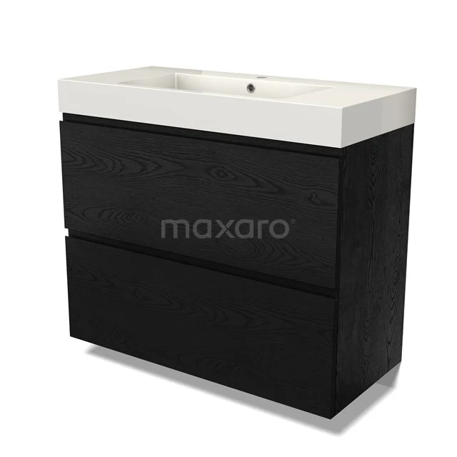 Modulo Bathroom furniture with sink | 100 cm Black oak Handle-less front Mineral marble 2 stacked drawers under each other BMW13-01503