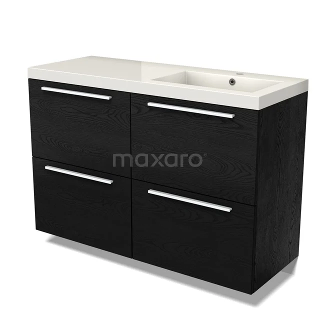 Modulo Vanity units with basin | 120 cm Black oak Flat front Mineral marble 4 high drawers BMW14-00681
