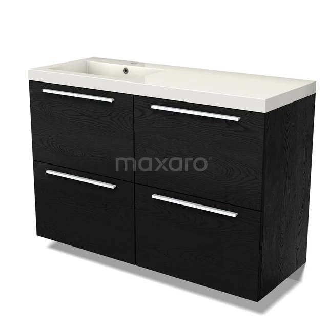 Modulo Vanity units with basin | 120 cm Black oak Flat front Mineral marble 4 high drawers BMW14-00682