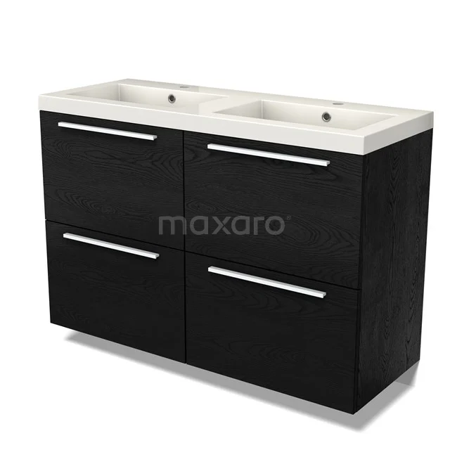 Modulo Vanity units with basin | 120 cm Black oak Flat front Mineral marble 4 high drawers BMW14-00683