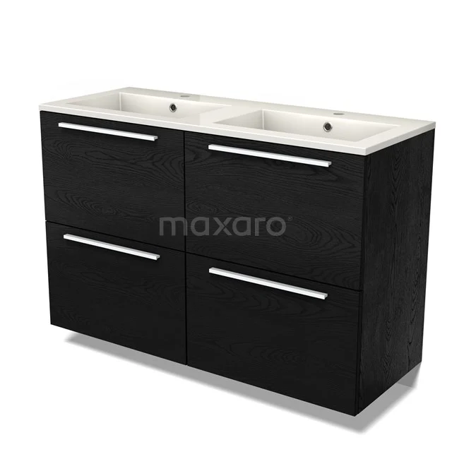 Modulo Vanity units with basin | 120 cm Black oak Flat front Mineral marble 4 high drawers BMW14-00684